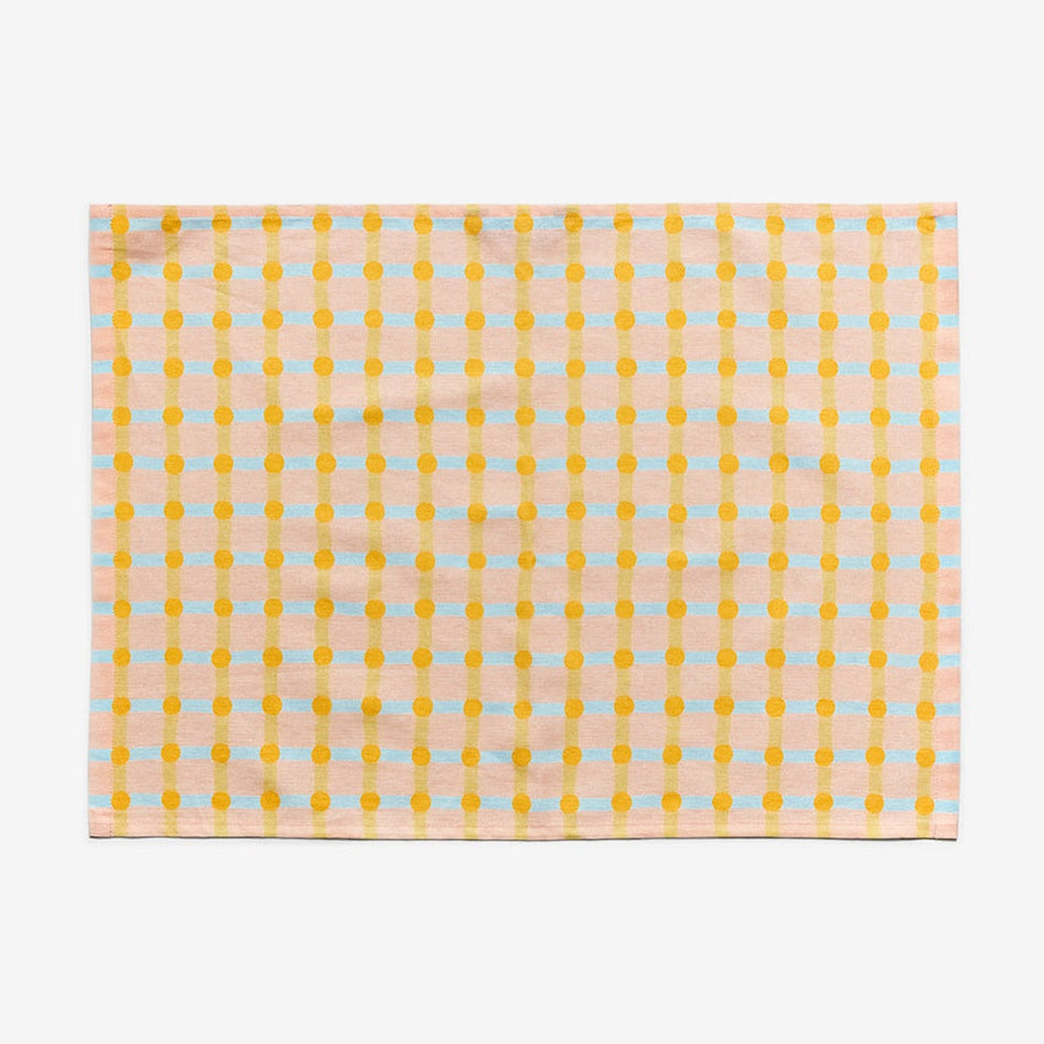 DOT CHECK KITCHEN CLOTH II - ORANGE ON PINK