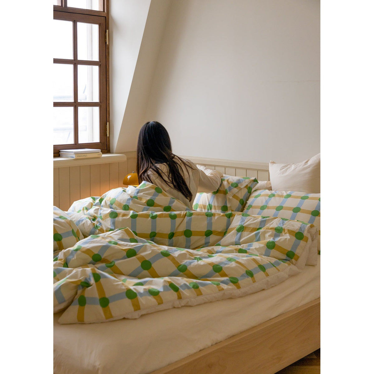 DOT CHECK GREEN ON BEIGE DUVET COVER
