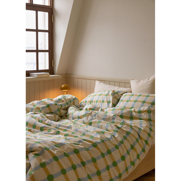DOT CHECK GREEN ON BEIGE DUVET COVER