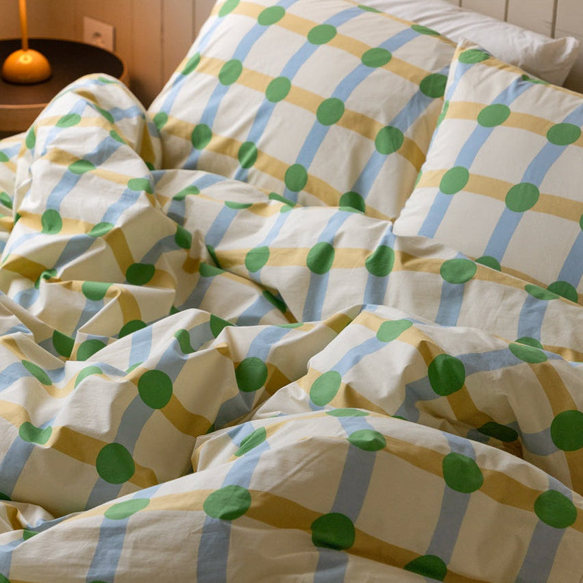 DOT CHECK GREEN ON BEIGE DUVET COVER