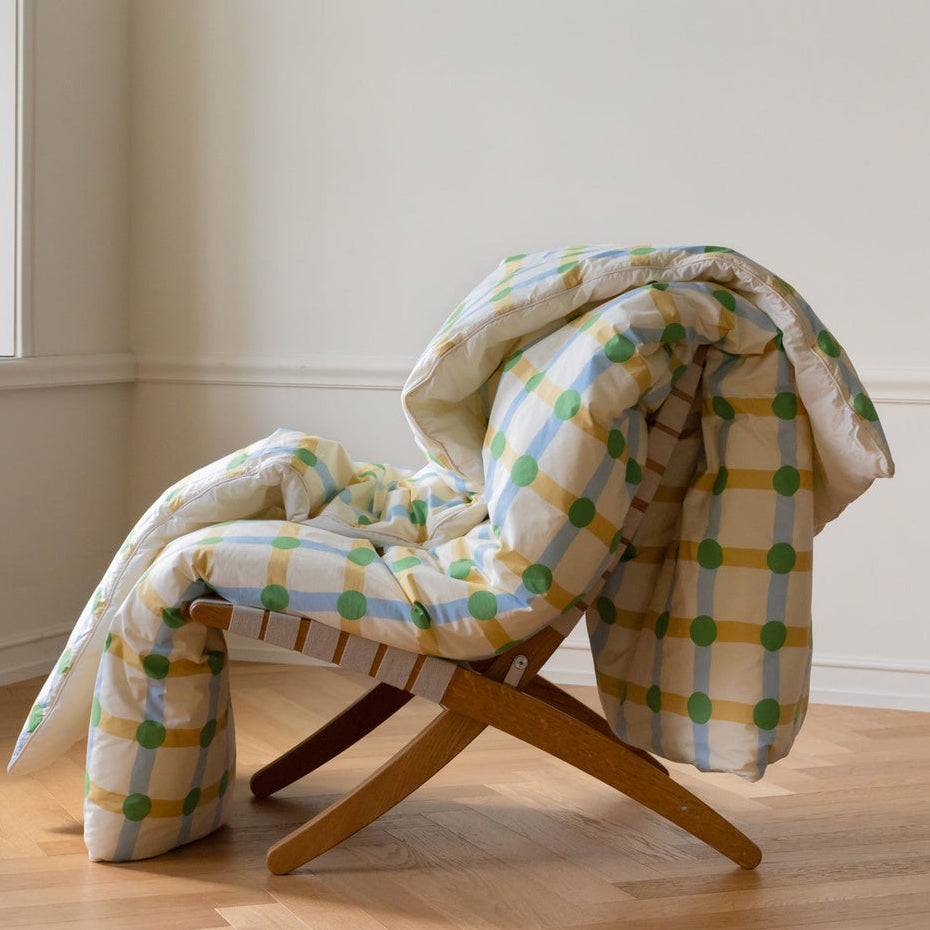 DOT CHECK GREEN ON BEIGE DUVET COVER