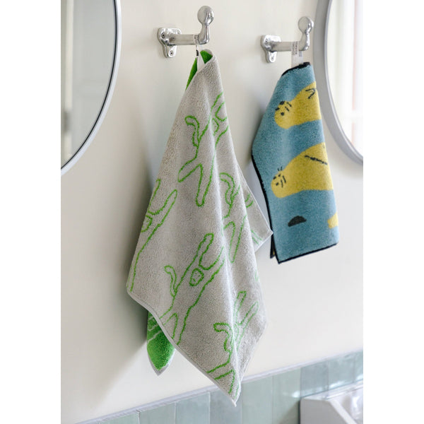 MONKEY FACE TOWEL - GREEN ON GREY