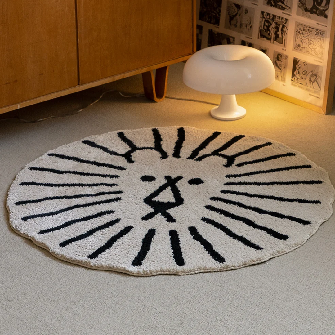 BIG LION RUG - BLACK LINE ON IVORY (ø150cm)