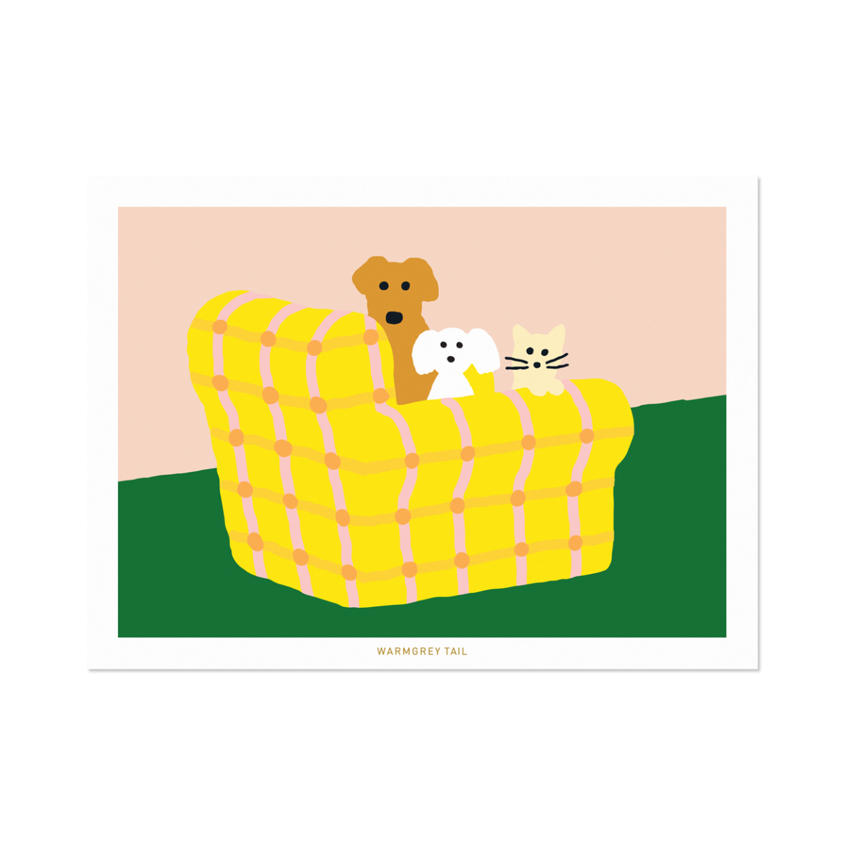 ARMCHAIR DOGS & CAT POSTCARD