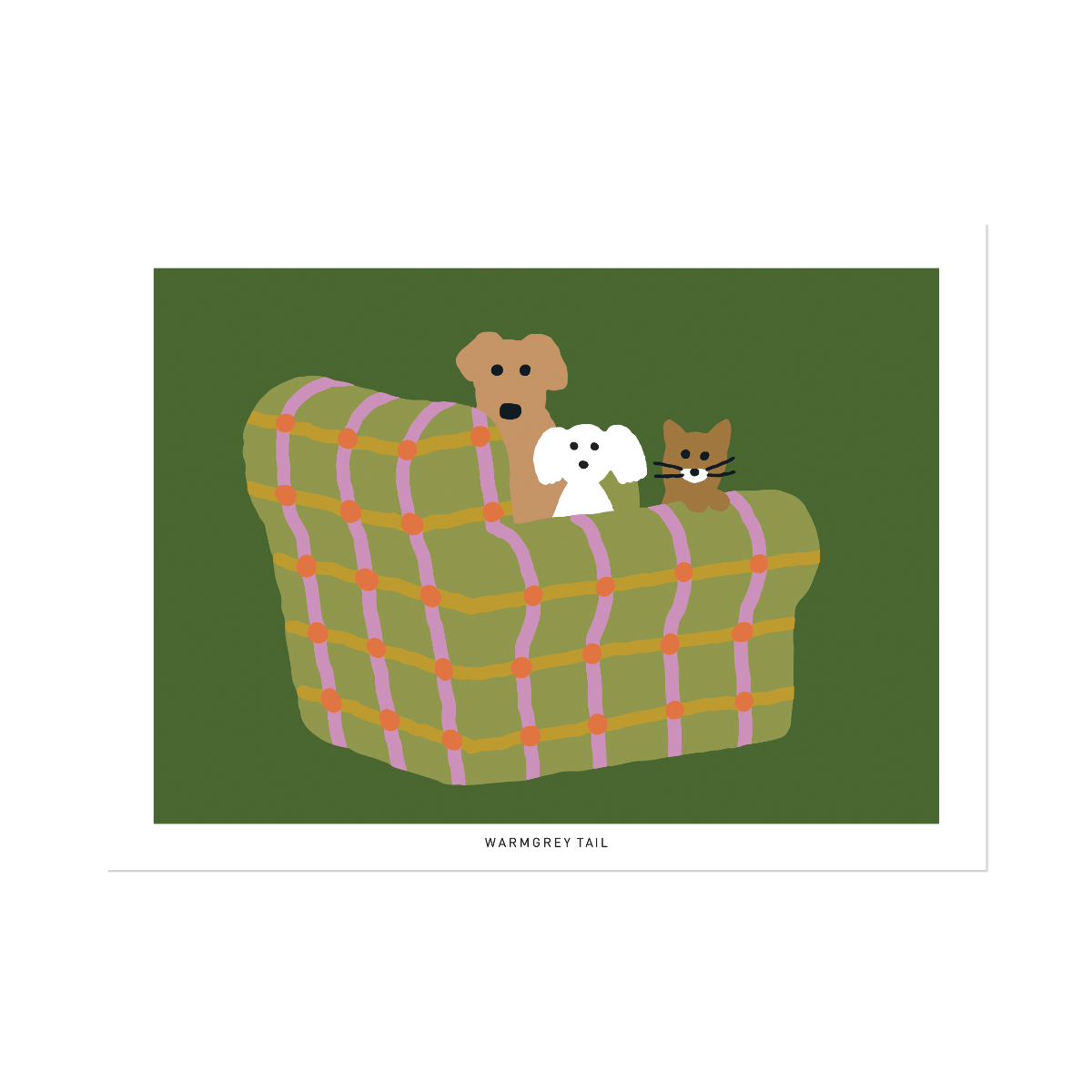 ARMCHAIR DOGS & CAT - GREEN POSTCARD